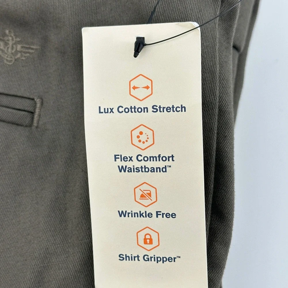 Dockers Pleated Khaki Pants Mens 48x29 Brown Classic Fit Stretch Flex Waistband